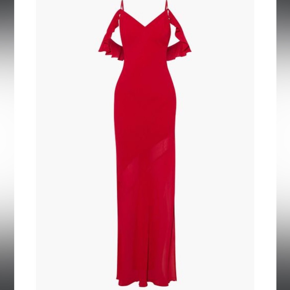 Reformation Red Ferrara Cold-shoulder Ruffle-trimmed Crepe Maxi Dress